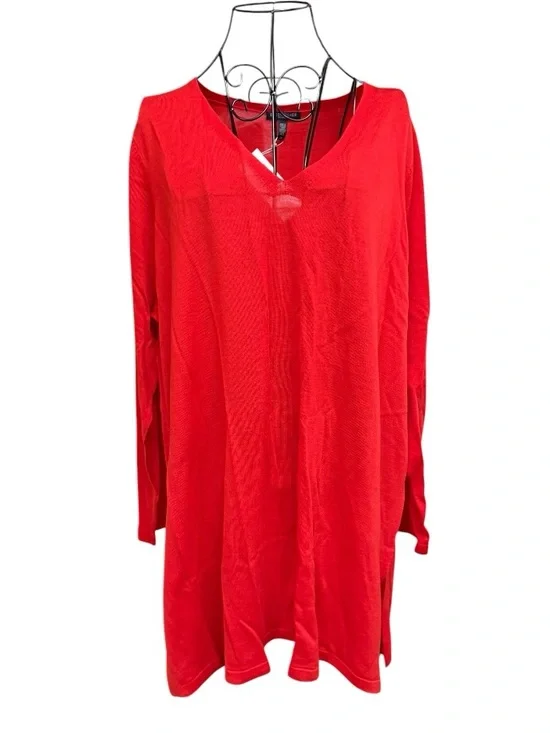 NWT Eileen Fisher Ultraline Merino Wool Bright Red V-Neck Tunic